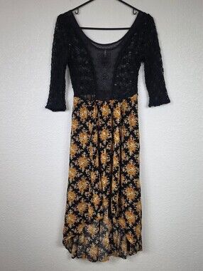 Free People Black Floral Whimsigoth High Pockets Low Dress